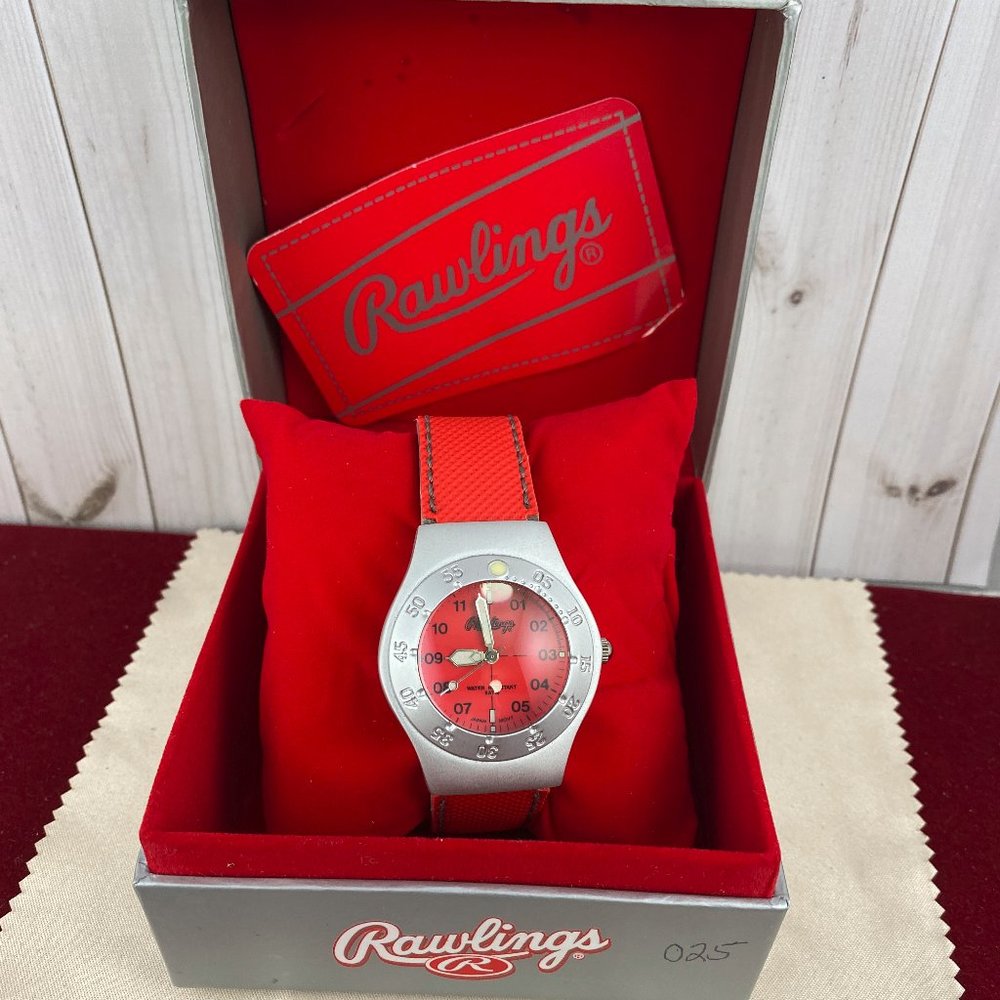 Vintage Red Ladies Rawlings Gold Glove Silver Tone Wristwatch